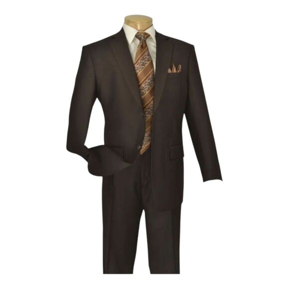 APOLLO KING MEN'S 2 PIECE MODERN FIT SOLID BROWN EXECUTIVE SUIT. 5604 - Picture 2 of 2